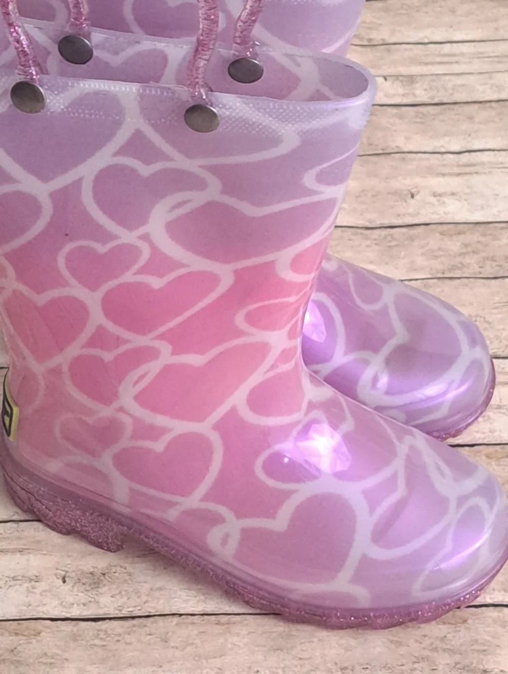 Western Cheif Lighted Up Girl's Pink Heart Pattern Rain Boots Size 8
